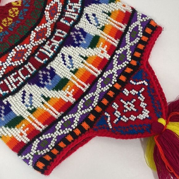 Colorful Andean Peruvian Knit Tassel Winter Hat Beaded Embroidered Boho main image 16